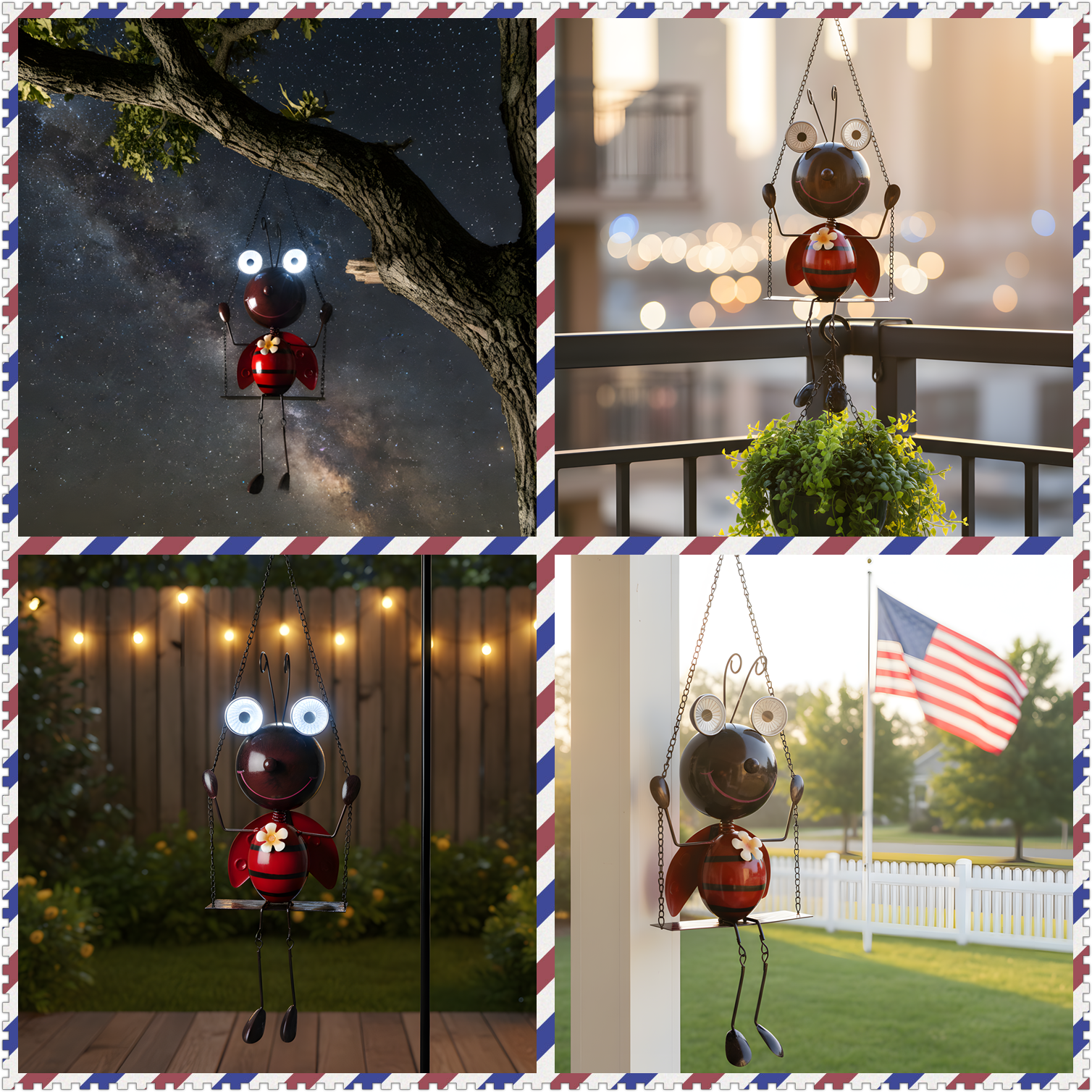 ChexLizard Ladybug Swing Solar Light, Waterproof Hanging Solar Lantern for Outdoor Garden Decor, Patio Yard and Pathway
